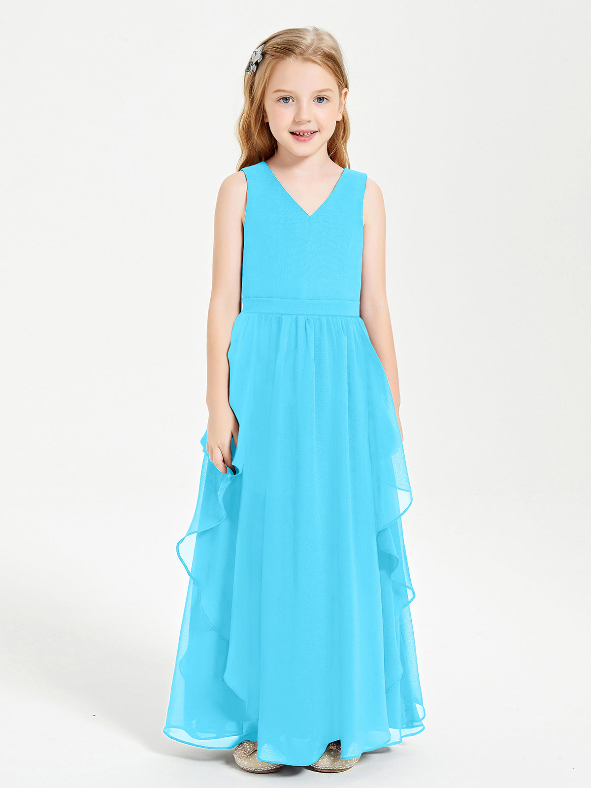 Boho Sleeveless Junior Chiffon Bridesmaids Gown Pool
